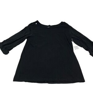 Pure Amici Black Long Sleeve Boat Neck‎ Tunic Top Size L Button Shoulder Detail